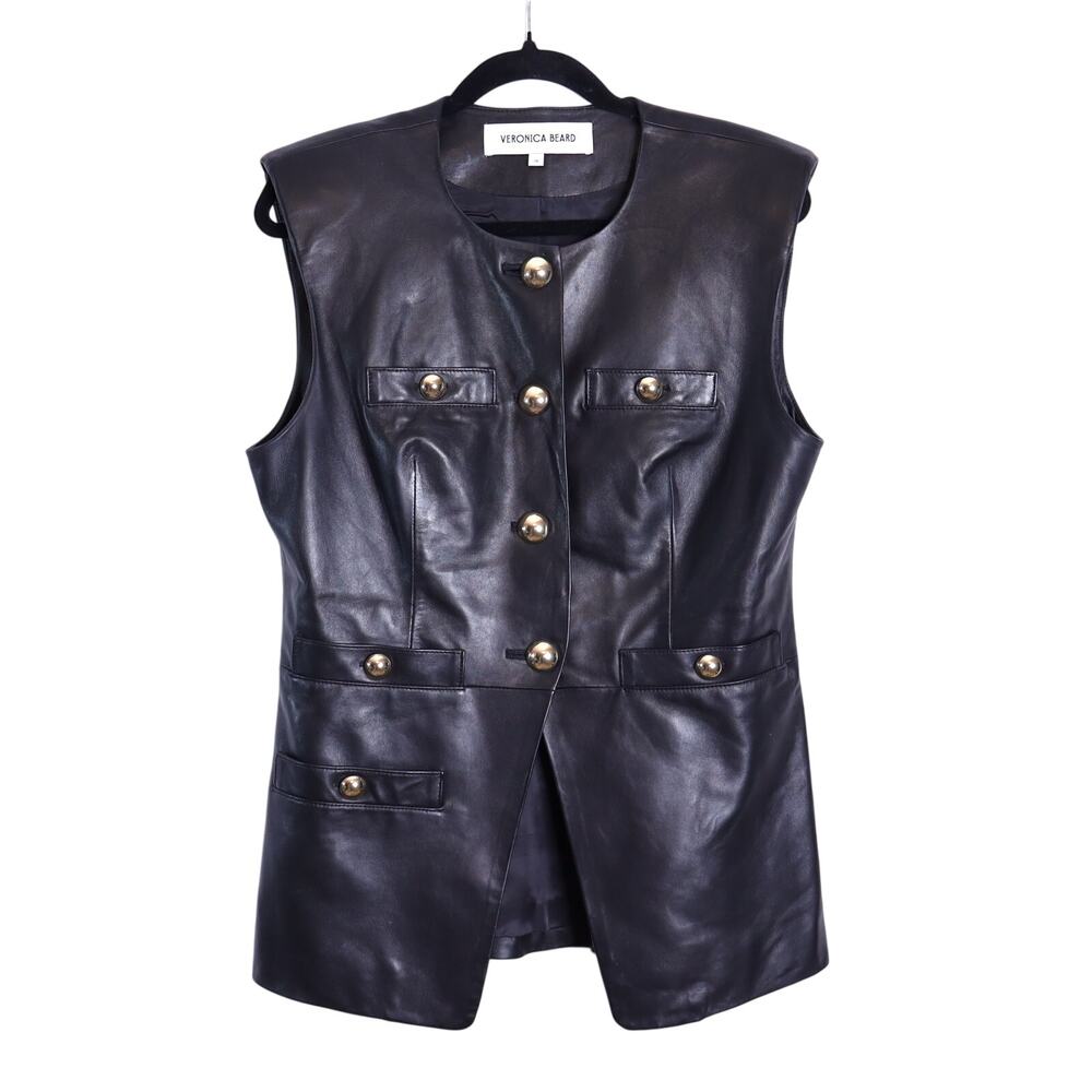 VERONICA BEARD Tamara Leather Vest Black Sleeveless Women's 10
